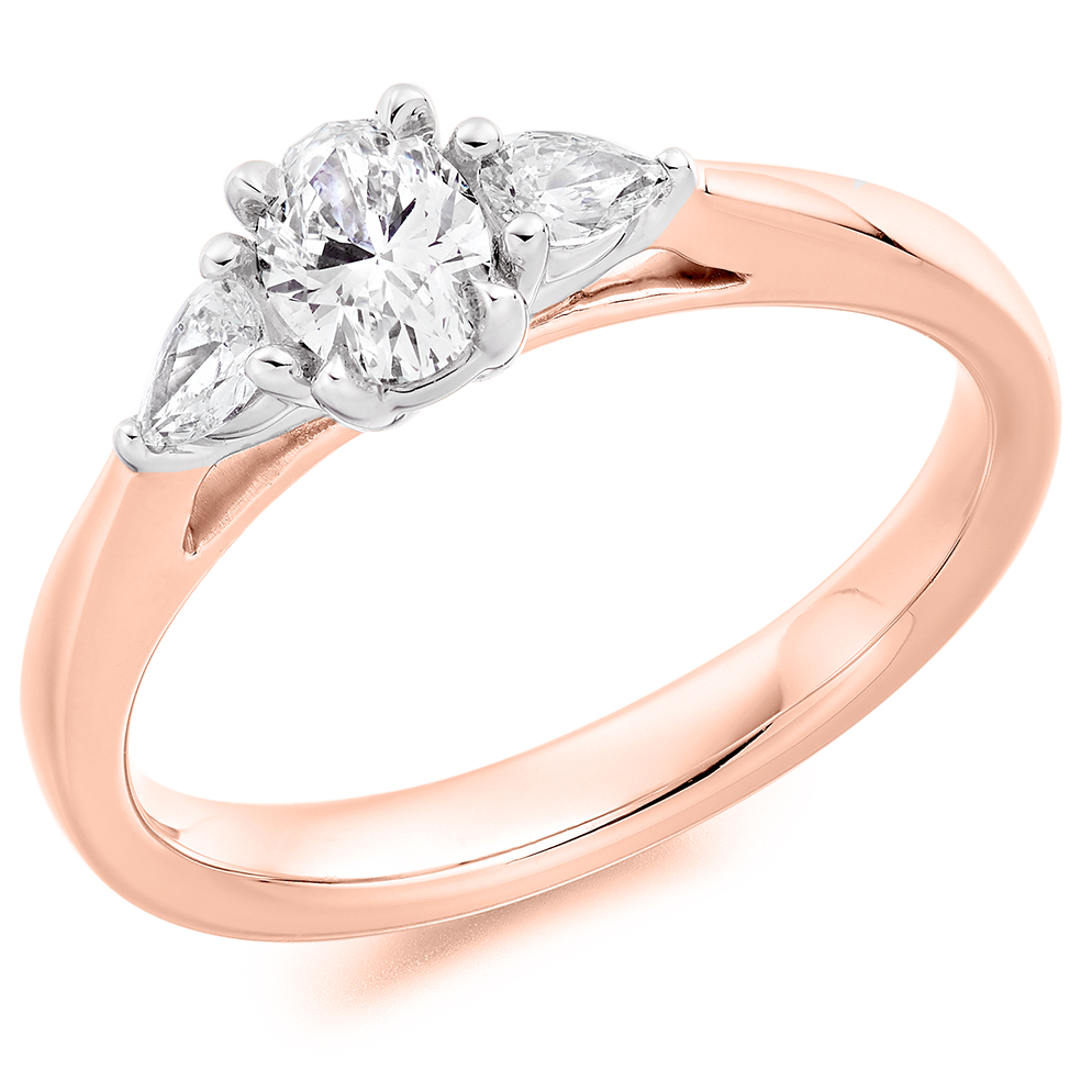 Image of Rose Gold Oval Cut Trilogy Set with Plain Shoulders  Trilogy Ring