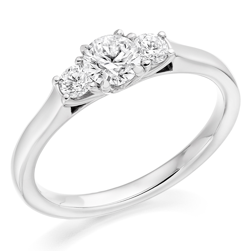 Image of White Gold Round Brilliant Trilogy Set with Plain Shoulders  Trilogy Ring