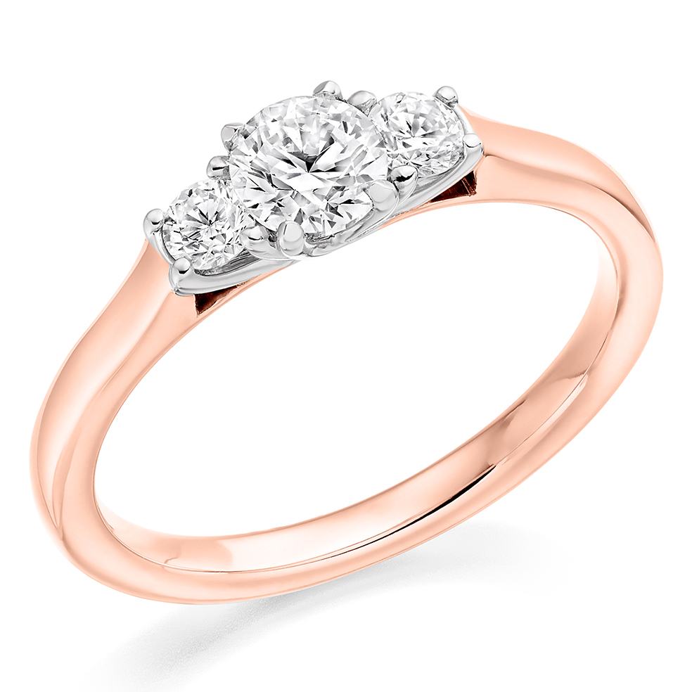 Image of Rose Gold Round Brilliant Trilogy Set with Plain Shoulders  Trilogy Ring