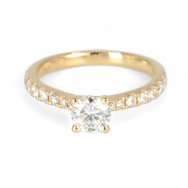 Image of 0.60ct Natural Round Brilliant Cut Diamond with Natural Diamond Set Shoulders Ring in Yellow Gold