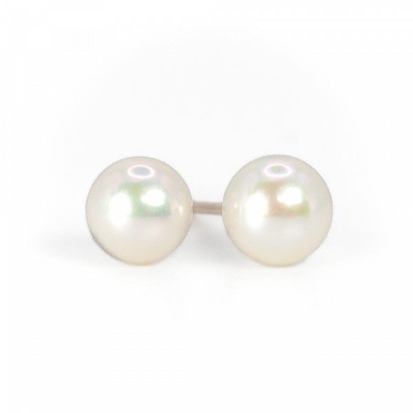 Image of 6mm Natural Akoya Pearl Stud Earrings in White Gold