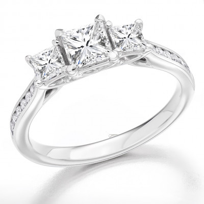 Princess Cut Trilogy Set with Diamond Set Shoulders Trilogy Ring Metal Image