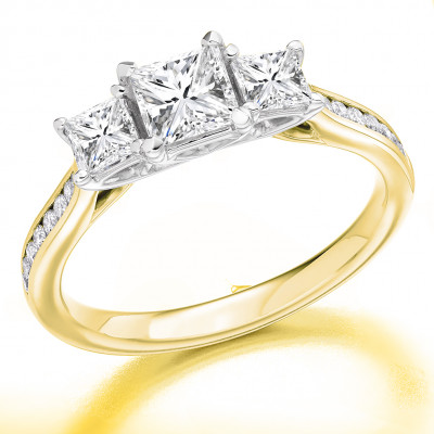 Princess Cut Trilogy Set with Diamond Set Shoulders Trilogy Ring Metal Image