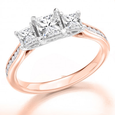 Princess Cut Trilogy Set with Diamond Set Shoulders Trilogy Ring Metal Image