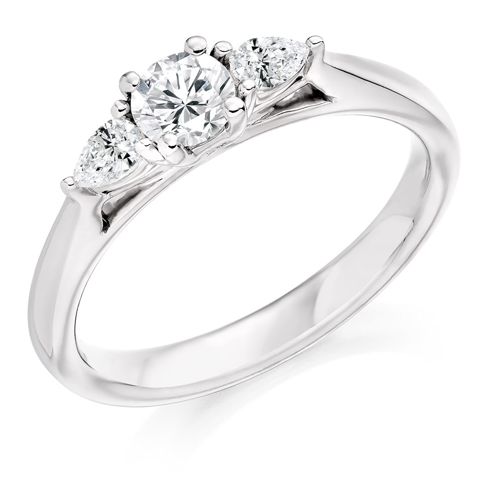 Image of White Gold Round Brilliant Trilogy Set with Plain Shoulders  Trilogy Ring