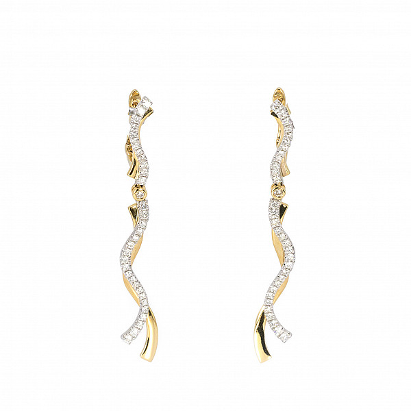 Image of 1.08ct Natural Diamond Crossover Twisted Design Drop Earrings in Yellow and White Gold