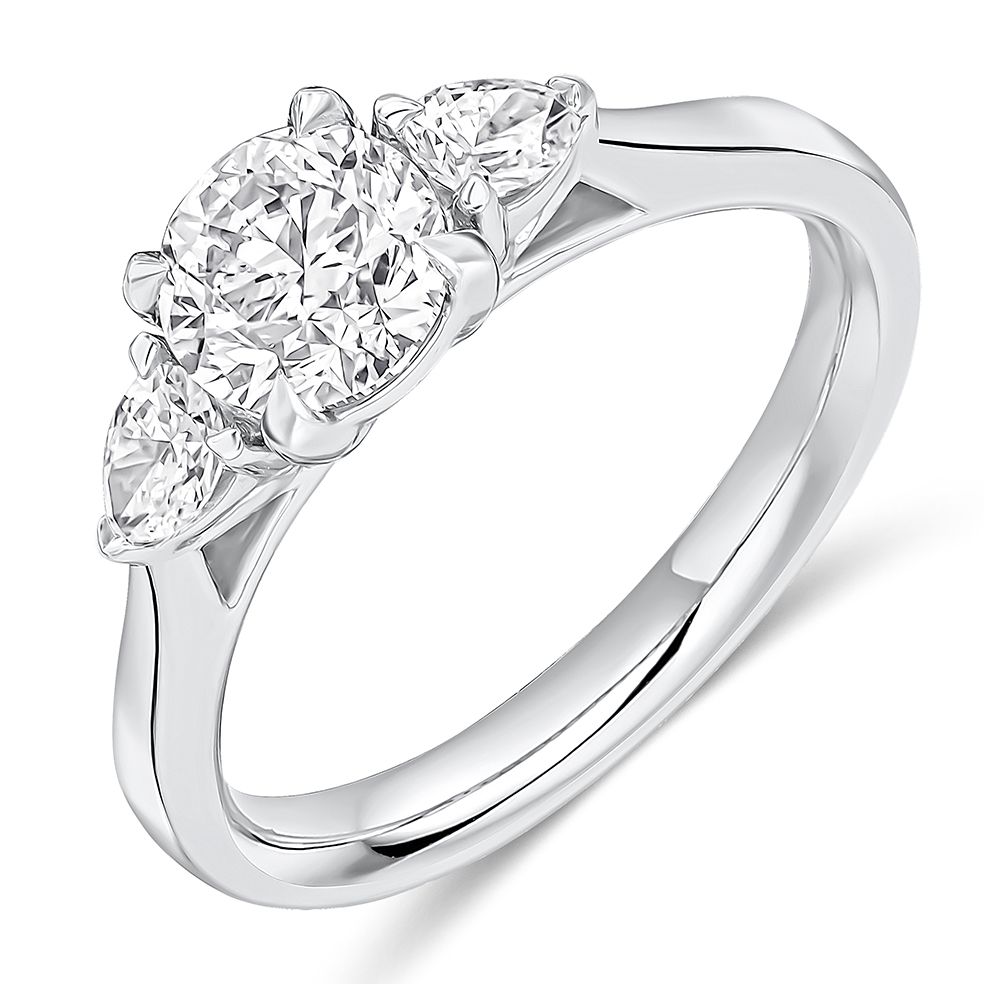 Image of Platinum Round Brilliant Trilogy Set with Plain Shoulders  Trilogy Ring
