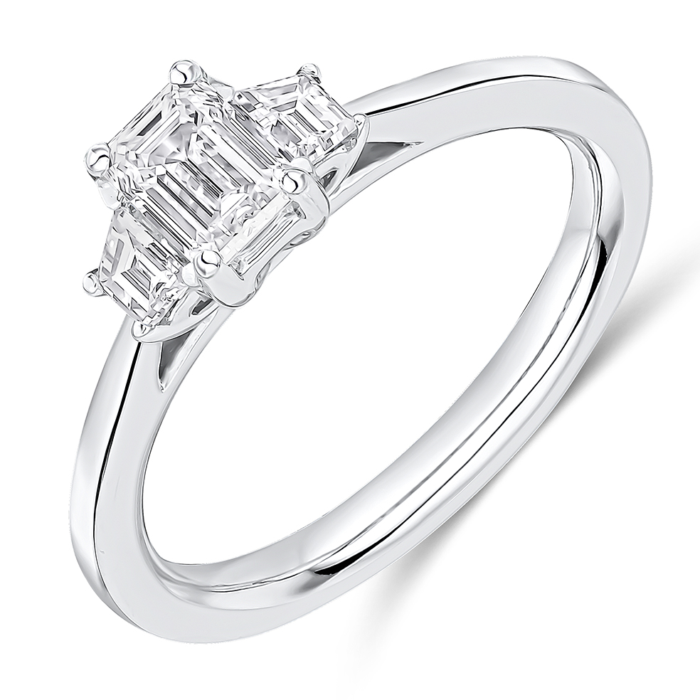 Image of Platinum Emerald Cut Trilogy Set with Plain Shoulders  Trilogy Ring