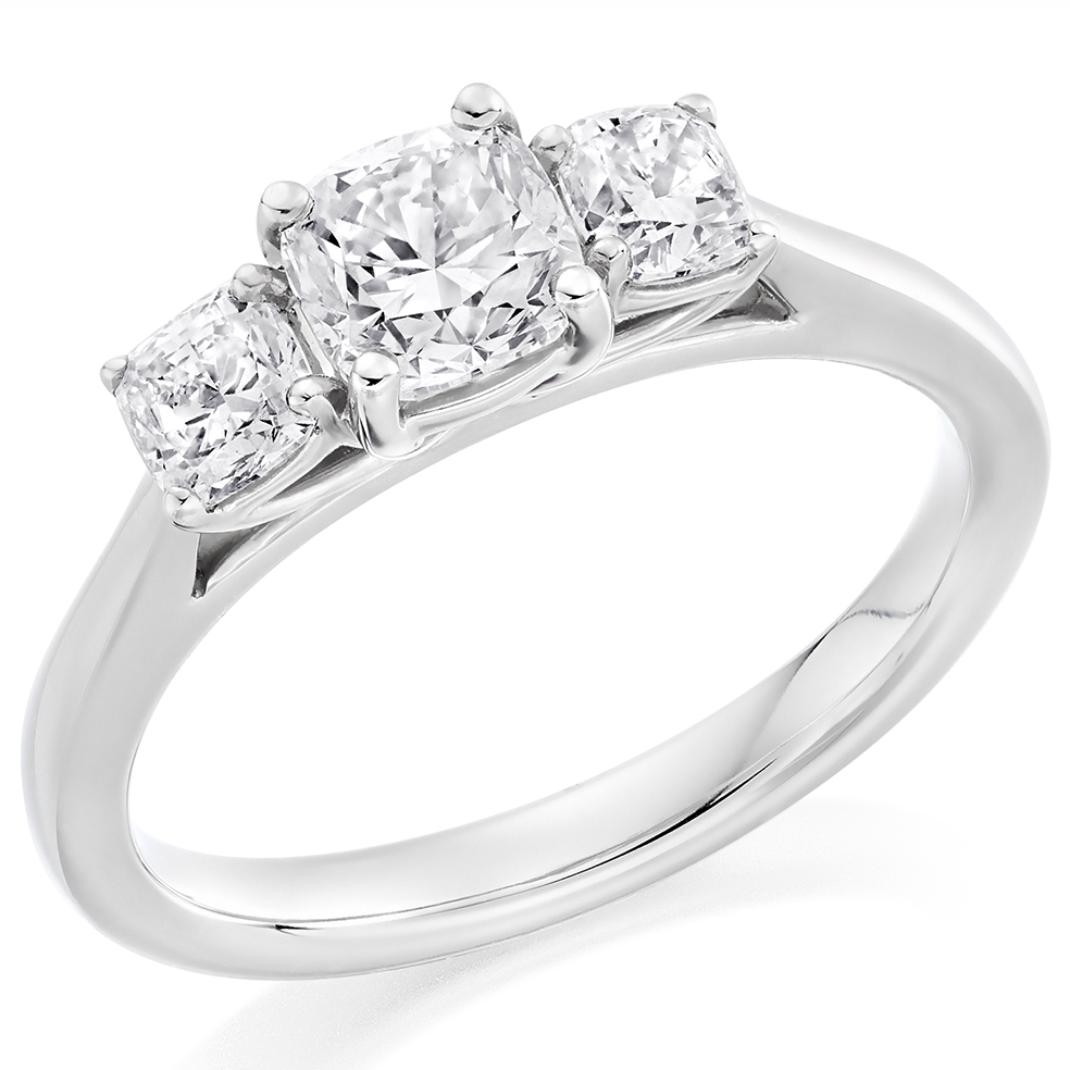 Cushion Cut Trilogy Set with Plain Shoulders Trilogy Ring Image