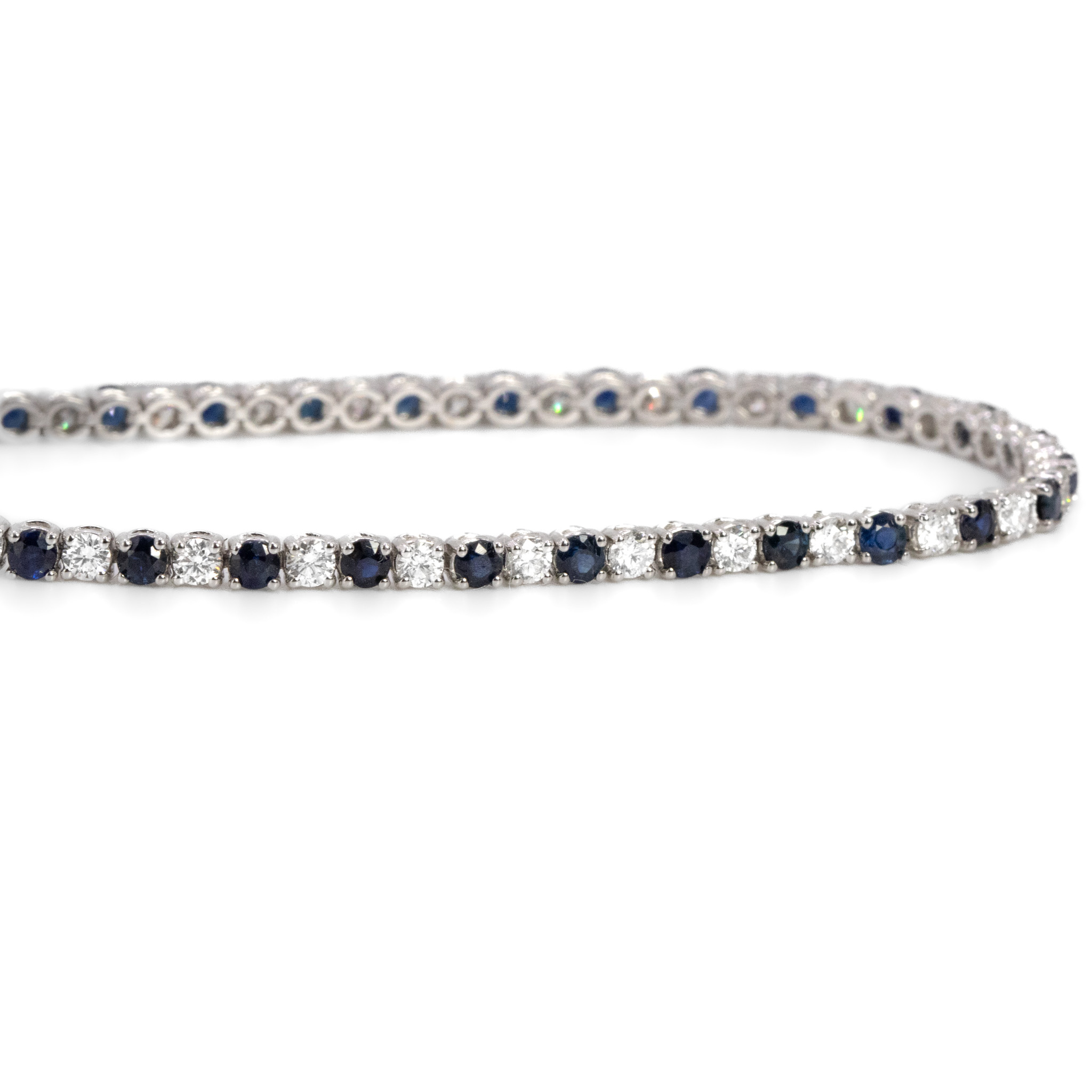 2.84ct Natural Round Cut Blue Sapphire and Natural Diamond Tennis Bracelet in White Gold Image