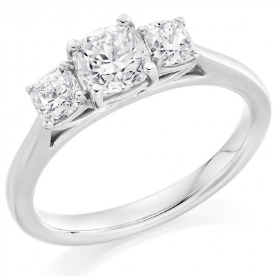 Cushion Cut Trilogy Set with Plain Shoulders Trilogy Ring Metal Image