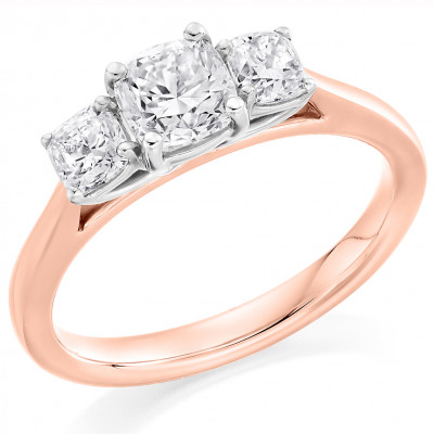 Cushion Cut Trilogy Set with Plain Shoulders Trilogy Ring Metal Image