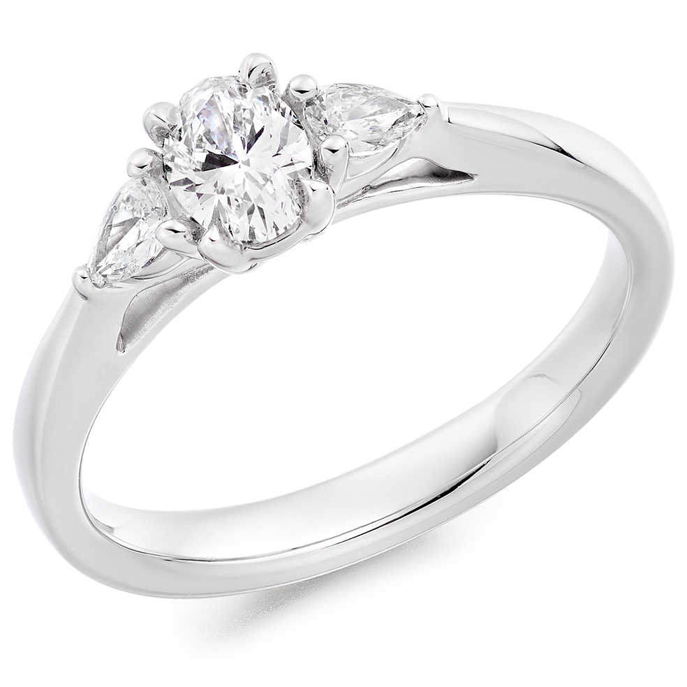 Oval Cut Trilogy Set with Plain Shoulders  Trilogy Ring Image