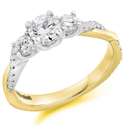 Round Brilliant Trilogy Set with Diamond Set Shoulders Trilogy Ring Metal Image