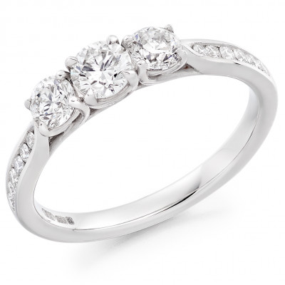 Round Brilliant Trilogy Set with Diamond Set Shoulders Trilogy Ring Metal Image