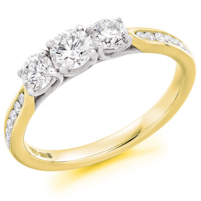 Round Brilliant Trilogy Set with Diamond Set Shoulders Trilogy Ring Metal Image