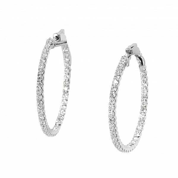 Image of 2.39ct Natural Diamond Large Hoop Earrings in White Gold