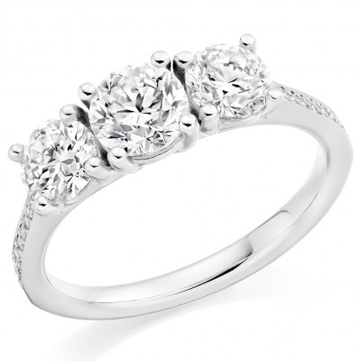 Round Brilliant Trilogy Set with Diamond Set Shoulders Trilogy Ring Metal Image