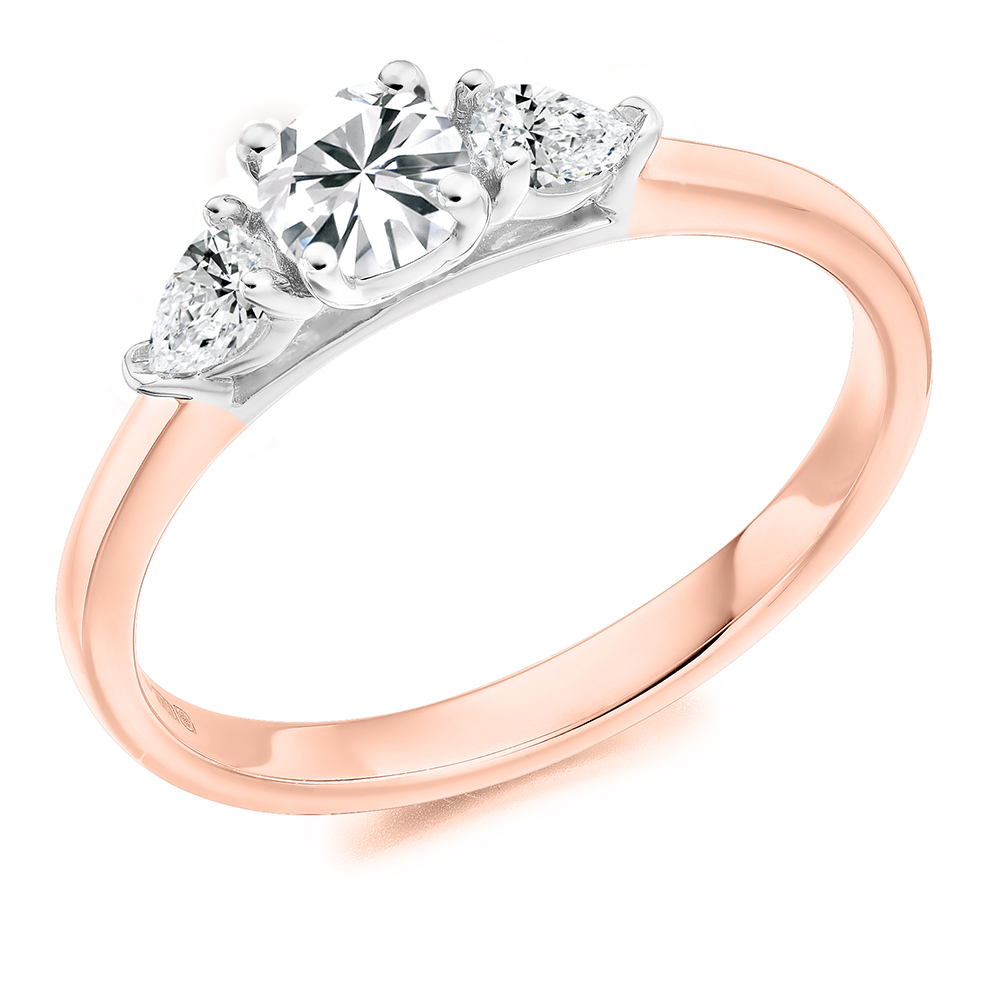 Image of Rose Gold Round Brilliant Trilogy Set with Plain Shoulders  Trilogy Ring