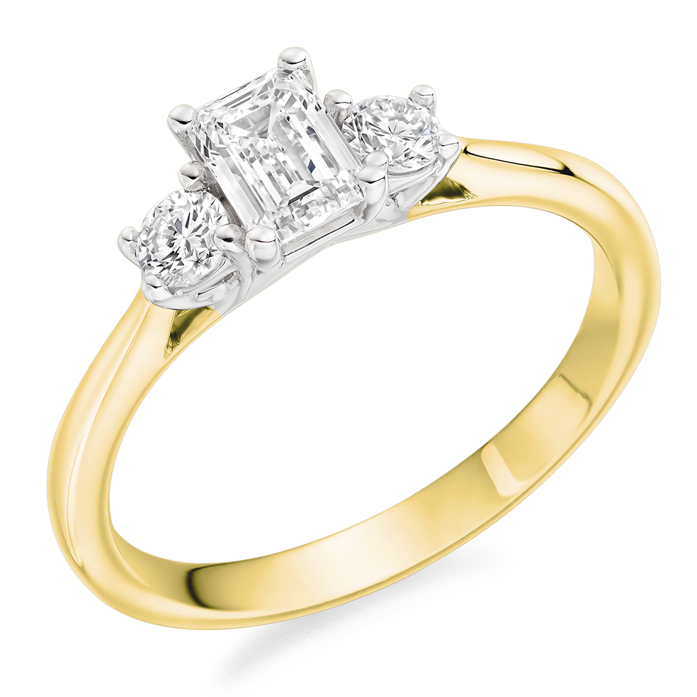 Emerald Cut Trilogy Set with Plain Shoulders  Trilogy Ring Image