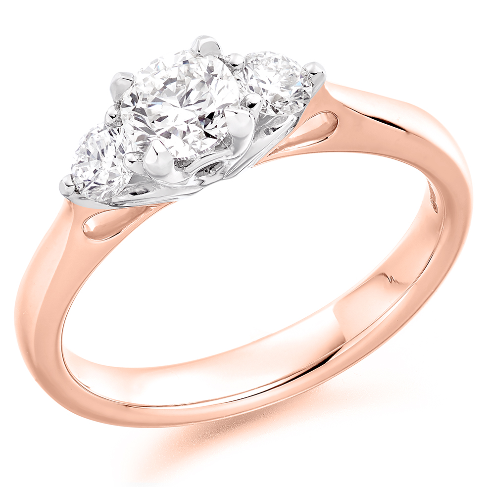 Image of Rose Gold Round Brilliant Trilogy Set with Plain Shoulders  Trilogy Ring