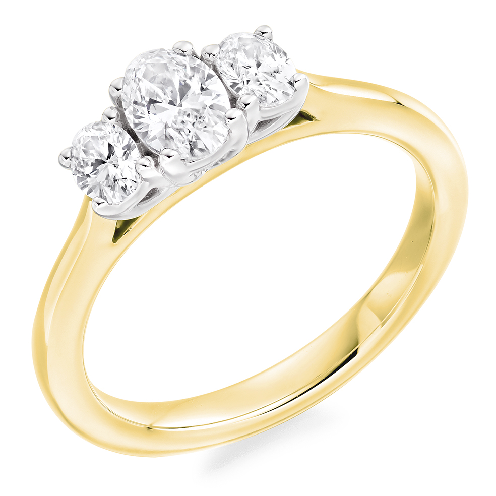 Image of Yellow Gold Oval Cut Trilogy Set with Plain Shoulders  Trilogy Ring