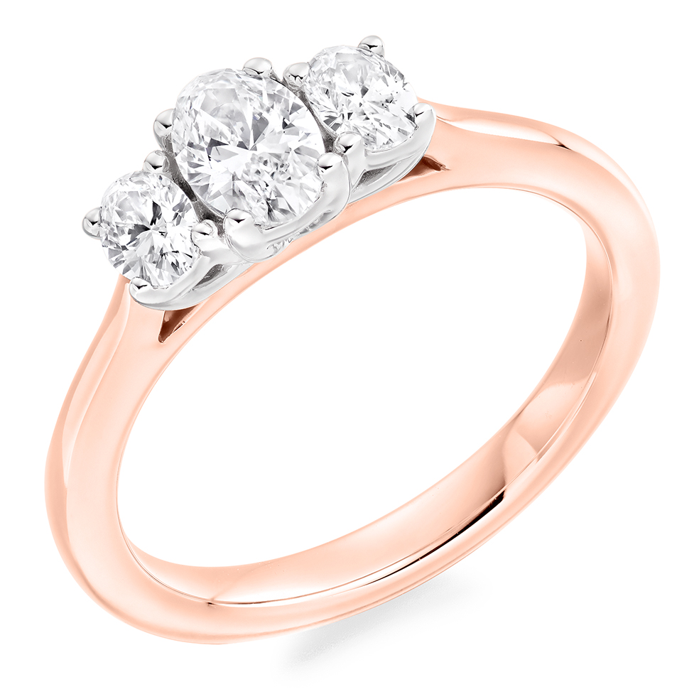 Oval Cut Trilogy Set with Plain Shoulders  Trilogy Ring Image