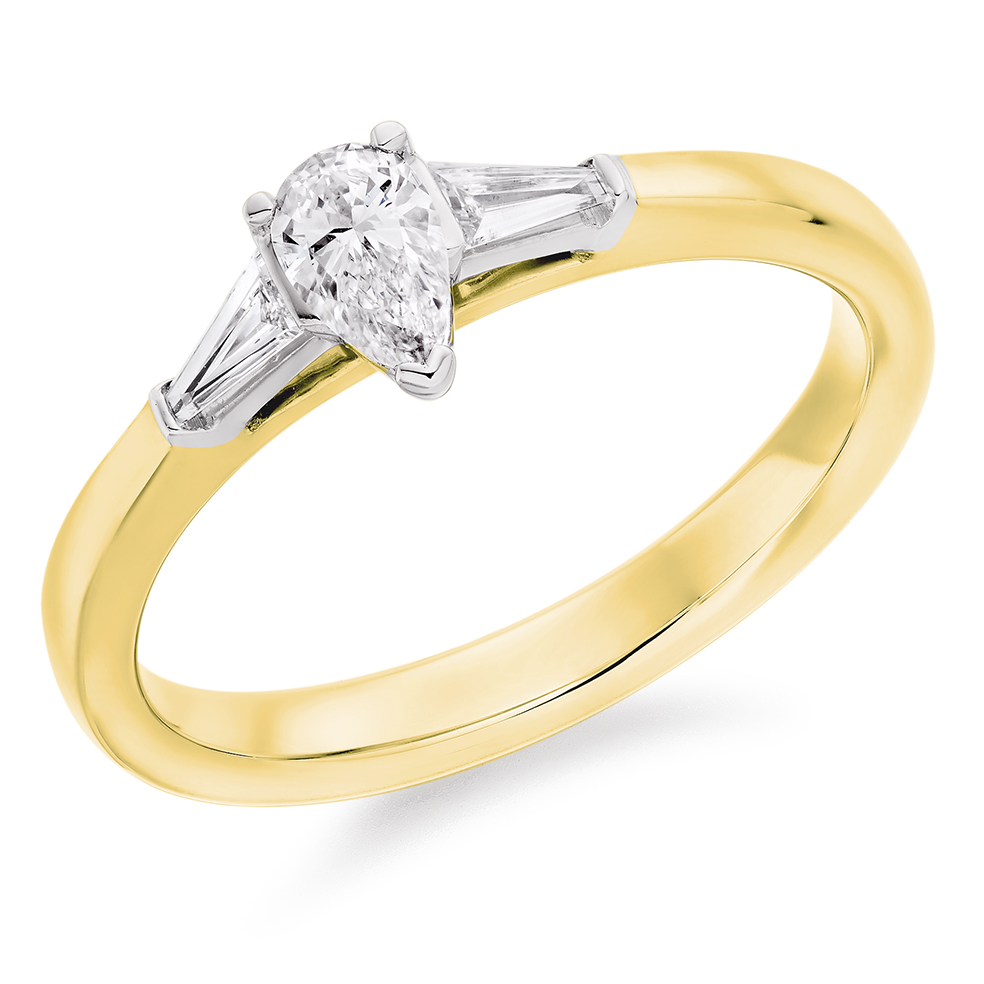 Image of Yellow Gold Pear Cut Trilogy Set with Plain Shoulders  Trilogy Ring