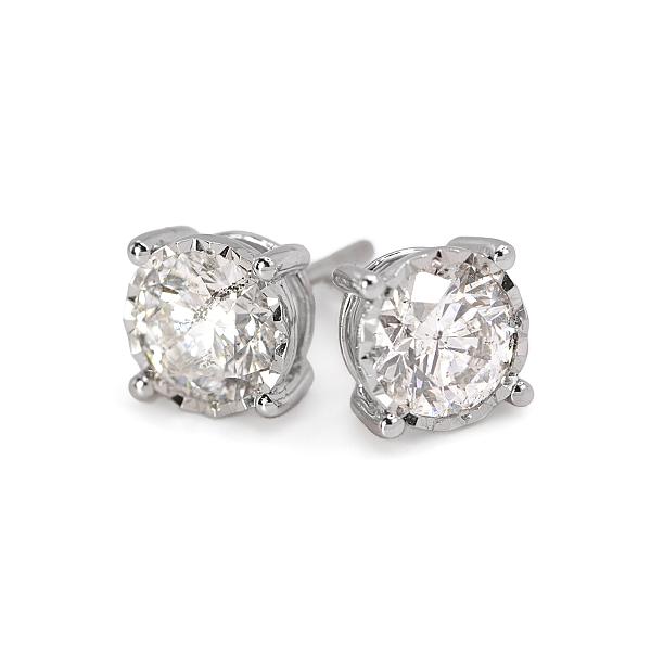 Image of 2.04ct Natural Round Brilliant Cut Diamond Stud Illusion Setting Earrings in White Gold