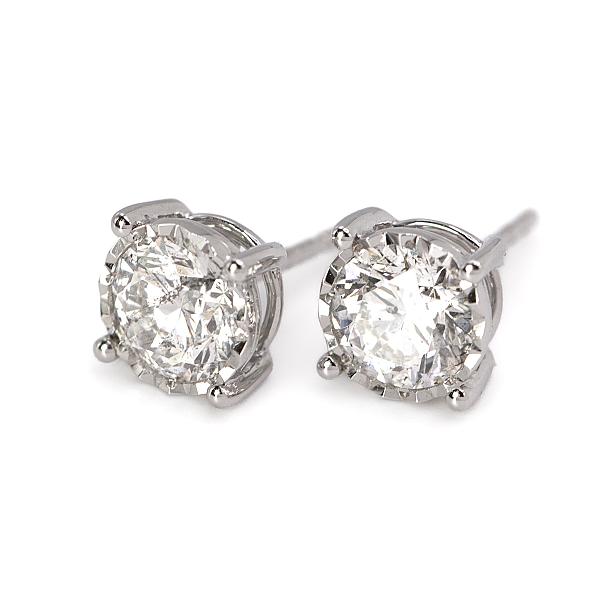 Image of 1.81ct Natural Round Brilliant Cut Diamond Stud Illusion Setting Earrings in White Gold