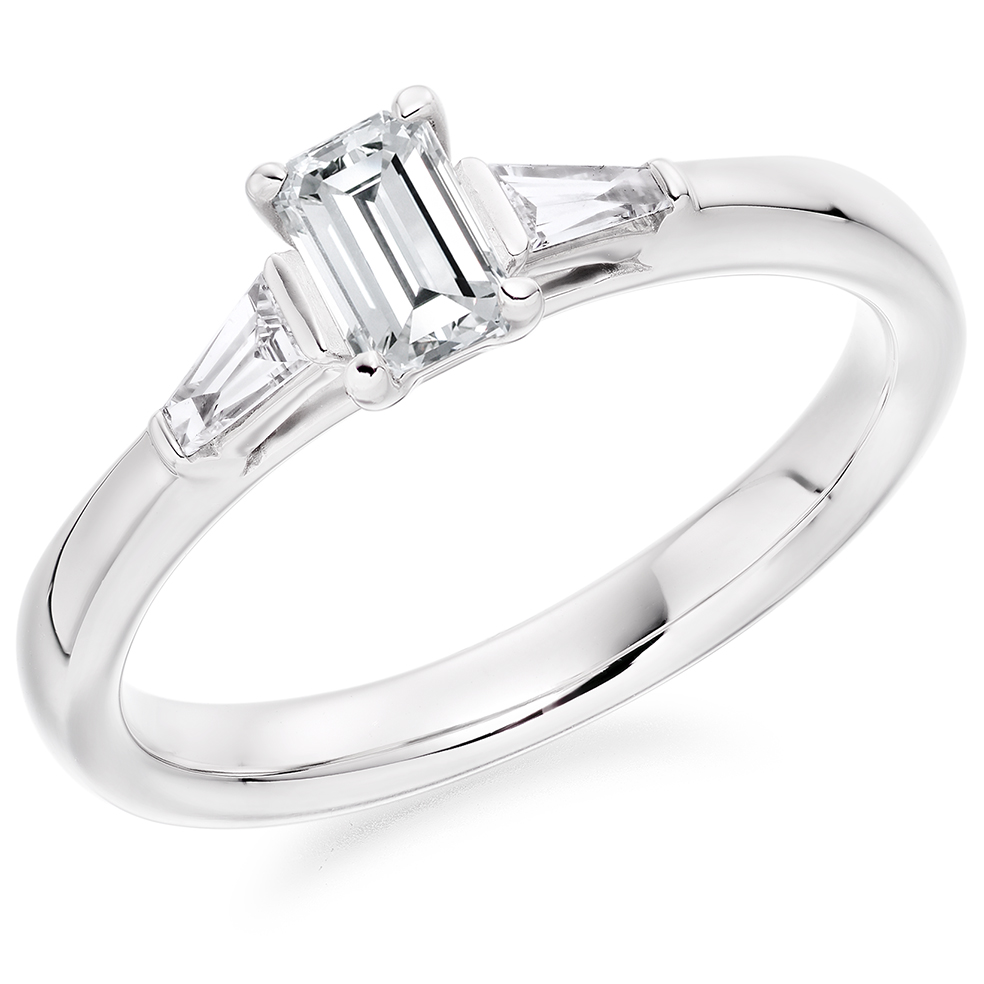 Emerald Cut Trilogy Set with Plain Shoulders  Trilogy Ring Image