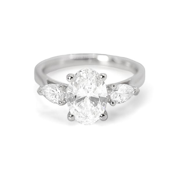 Image of 1.87ct Lab Grown Oval Brilliant Cut Diamond with Lab Grown Pear Brilliant Cut Diamond Outers Ring in Platinum