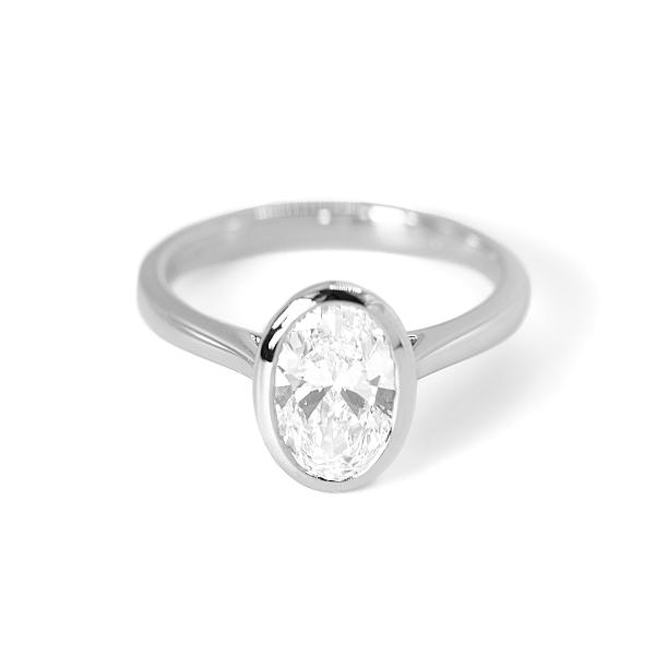 Image of 2.10ct Lab Grown Oval Brilliant Cut Diamond in a Rub-over Setting Ring in Platinum