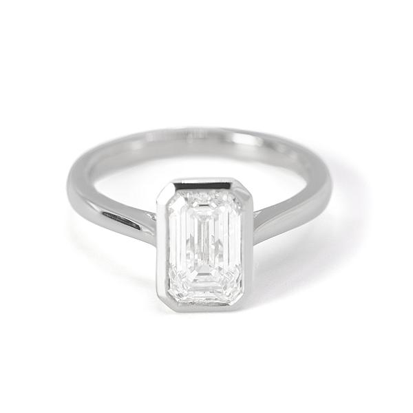Image of 2.10ct Lab Grown Emerald Cut Diamond in a Rub-over Setting Ring in Platinum