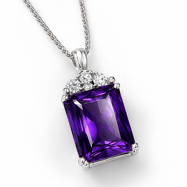 Image of Natural Mixed Cut Amethyst and Natural Diamond Pendant in White Gold