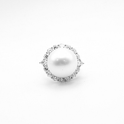 15mm Natural Pearl and Natural Diamond Fancy Dress Ring in White Gold Image