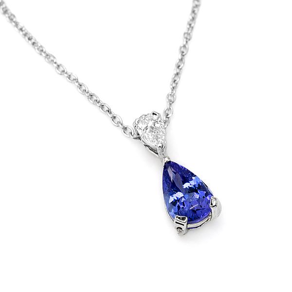 Image of 0.65ct Natural Pear Cut Tanzanite and Natural Diamond Pendant in White Gold