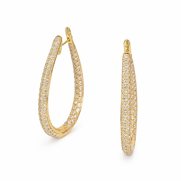Image of 5.07ct Natural Diamond Long Hoop Earrings in Yellow Gold
