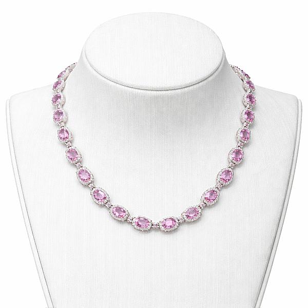 Image of 17.59ct Natural Oval Cut Pink Sapphire with Natural Diamond Halo Necklace in White Gold