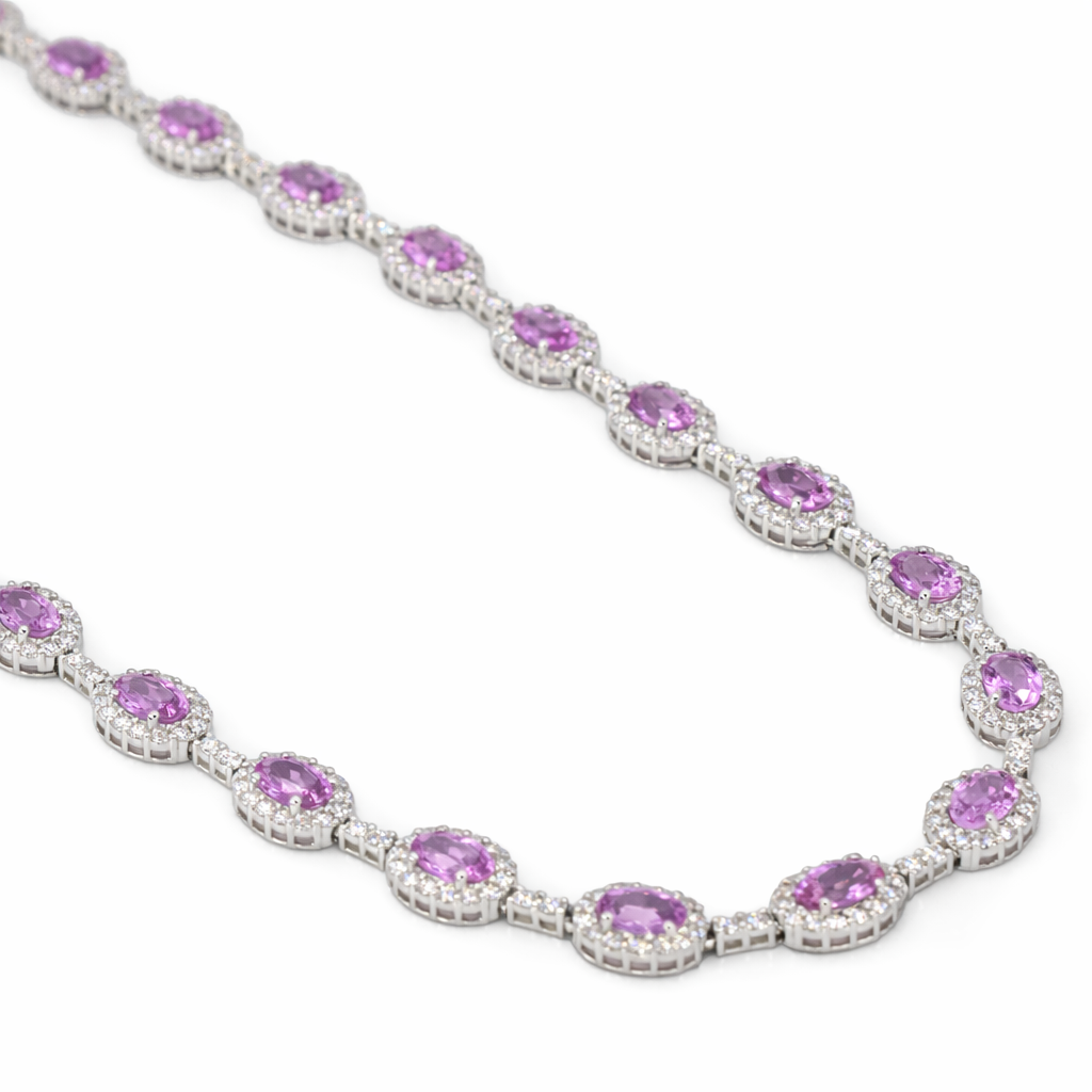 Pink Sapphire & Natural Diamond Fancy Necklace | 17.59ct Sapphire | 6.22ct Diamond | 18ct White Gold Image