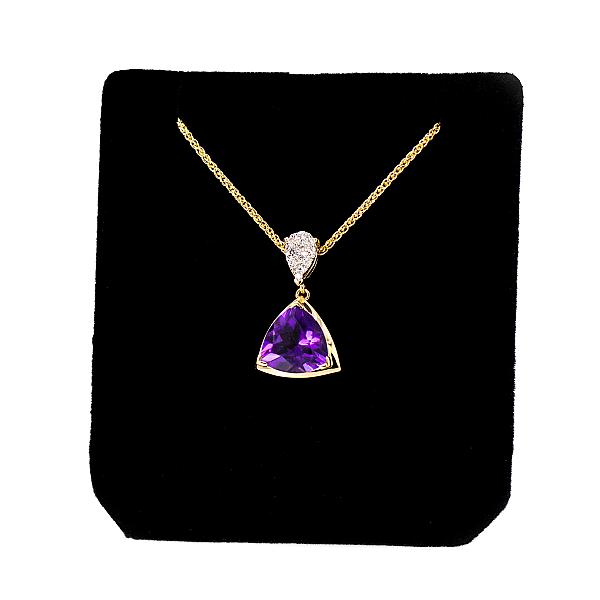 Image of Natural Trillion Cut Amethyst and Natural Diamond Pendant in Yellow Gold