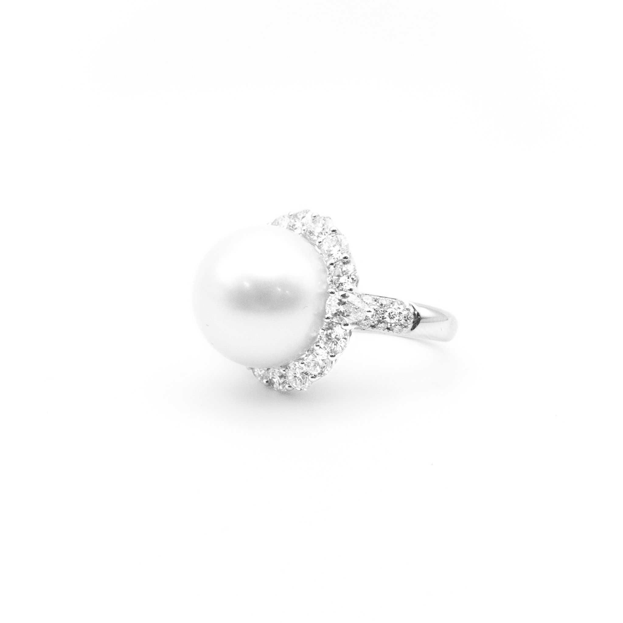 15mm Natural Pearl and Natural Diamond Fancy Dress Ring in White Gold Image