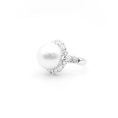 15mm Natural Pearl and Natural Diamond Fancy Dress Ring in White Gold Image
