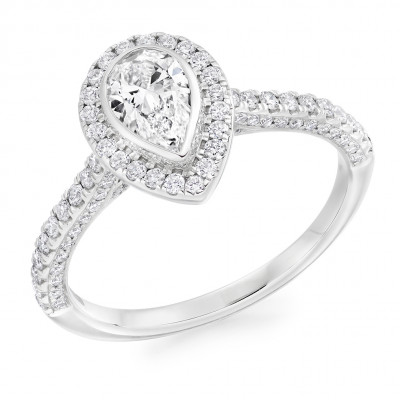 Pear Cut Halo with Diamond Set Shoulders Engagement Ring Metal Image