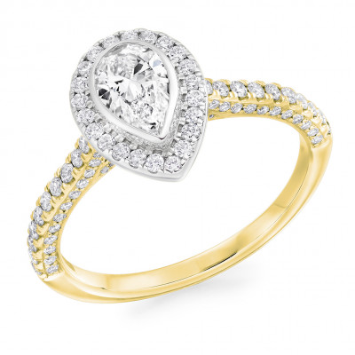 Pear Cut Halo with Diamond Set Shoulders Engagement Ring Metal Image