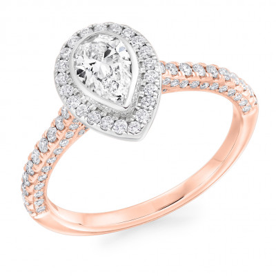 Pear Cut Halo with Diamond Set Shoulders Engagement Ring Metal Image