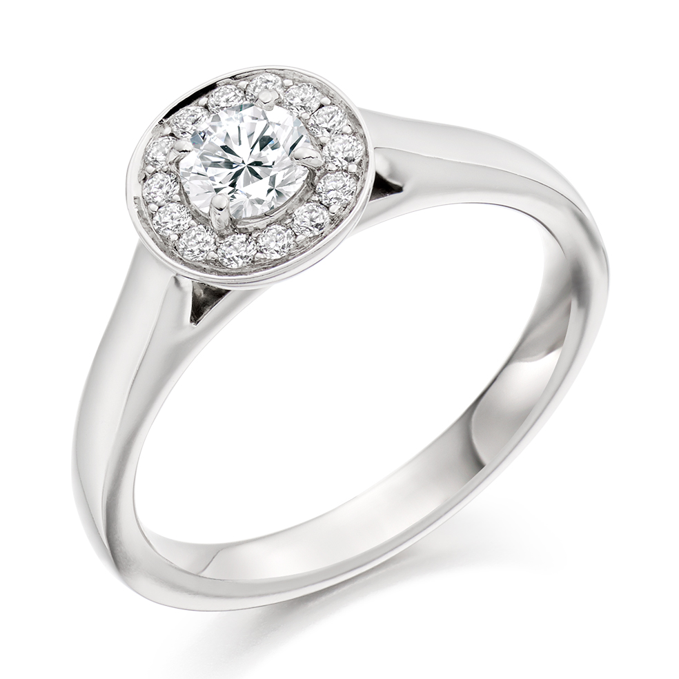 Image of White Gold Round Brilliant Halo with Plain Shoulders Engagement Ring