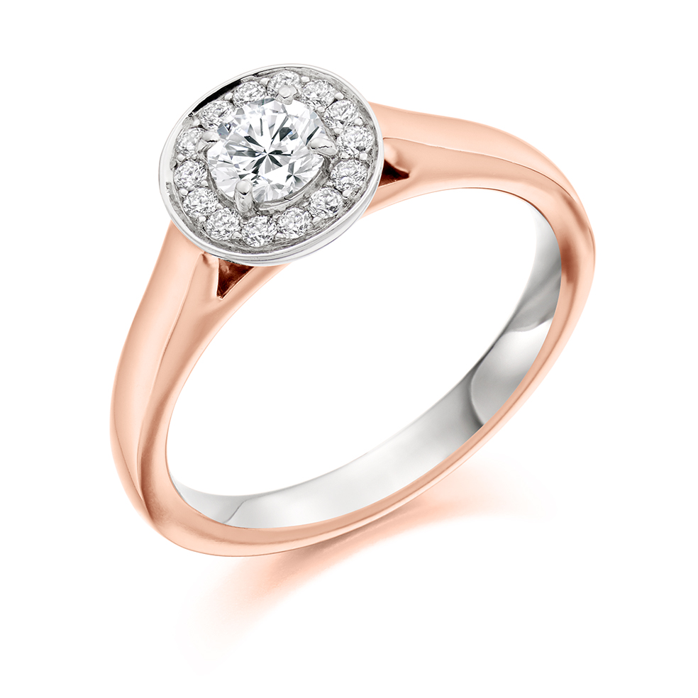 Image of Rose Gold Round Brilliant Halo with Plain Shoulders Engagement Ring