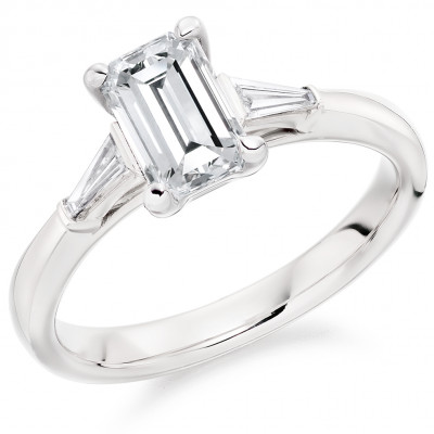 Emerald Cut Trilogy Set with Plain Shoulders  Trilogy Ring Metal Image