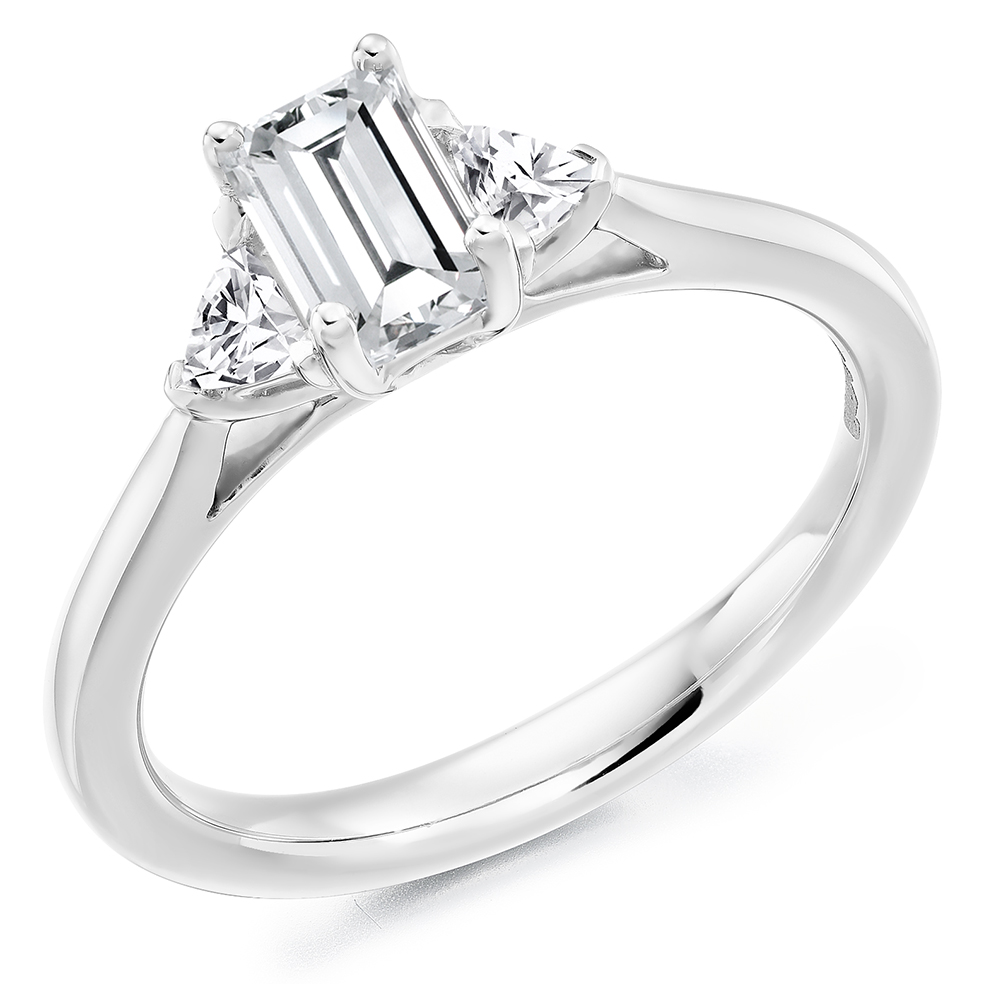 Emerald Cut or Radiant Cut Trilogy Set with Plain Shoulders  Trilogy Ring Image